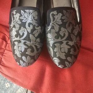 Nine West Black and Silver Floral Loafers